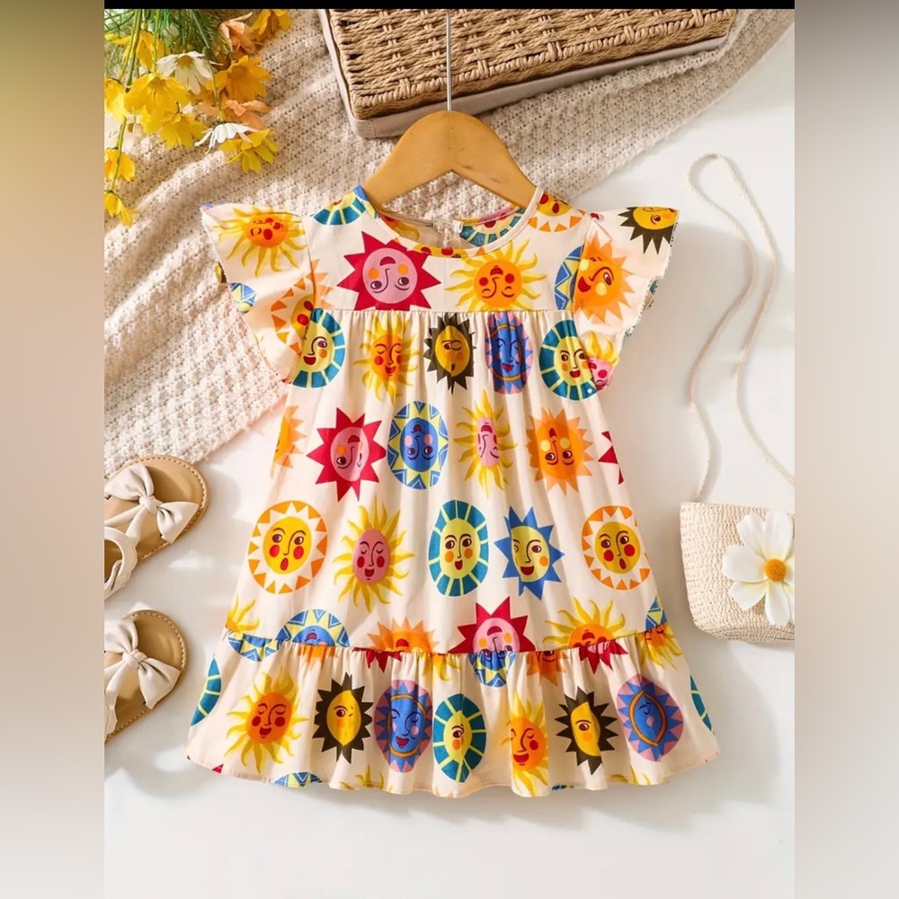 Sun Print Ruffle Dress, Various Sizes